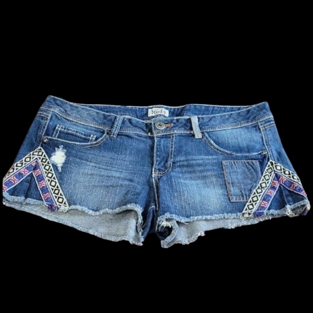 Mudd Women's Denim Shorts with Embroidered Accents